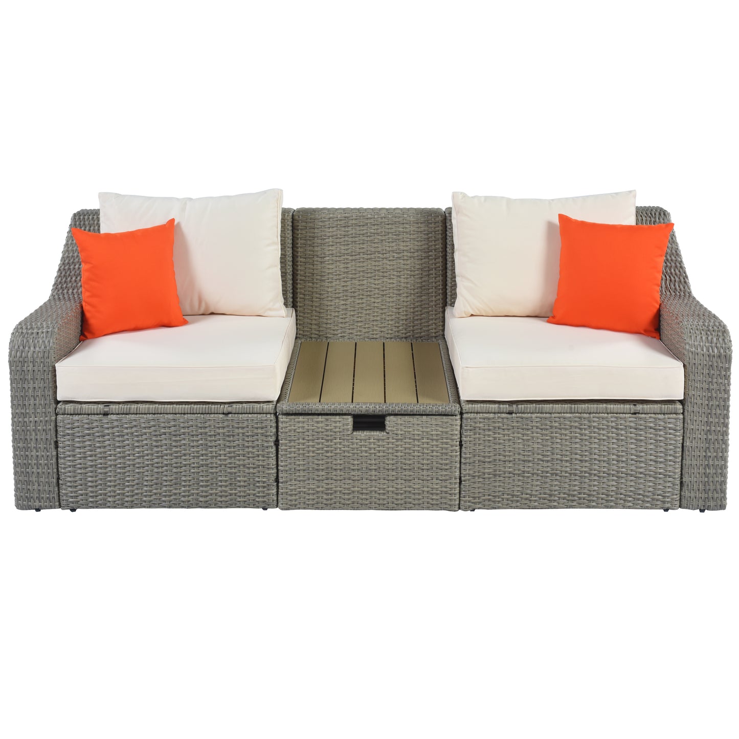 U_STYLE Patio Furniture Sets, 3-Piece Patio Wicker Sofa with  Cushions, Pillows, Ottomans and Lift Top Coffee Table