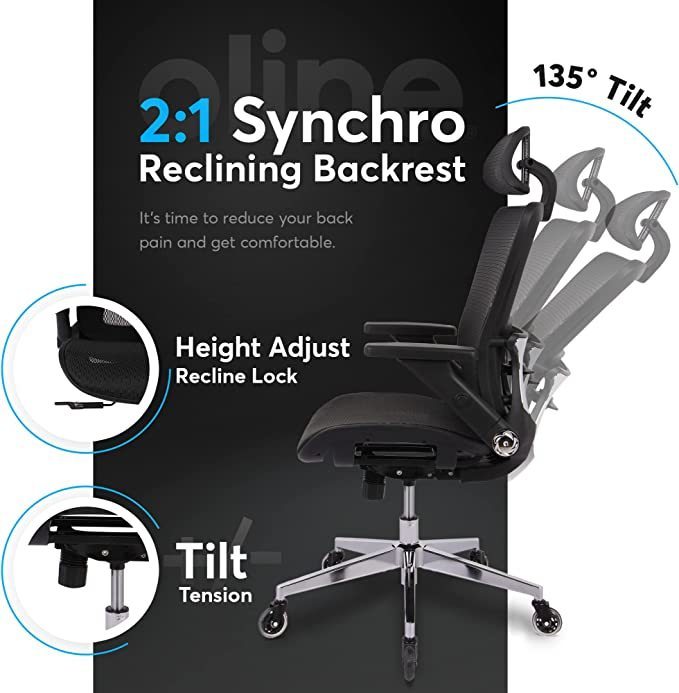 Ergonomic Mesh Office Chair - Rolling Home Desk Chair with 4D Adjustable Flip Armrests,  Adjustable Lumbar Support and Blade Wheels(WHITE MESH)