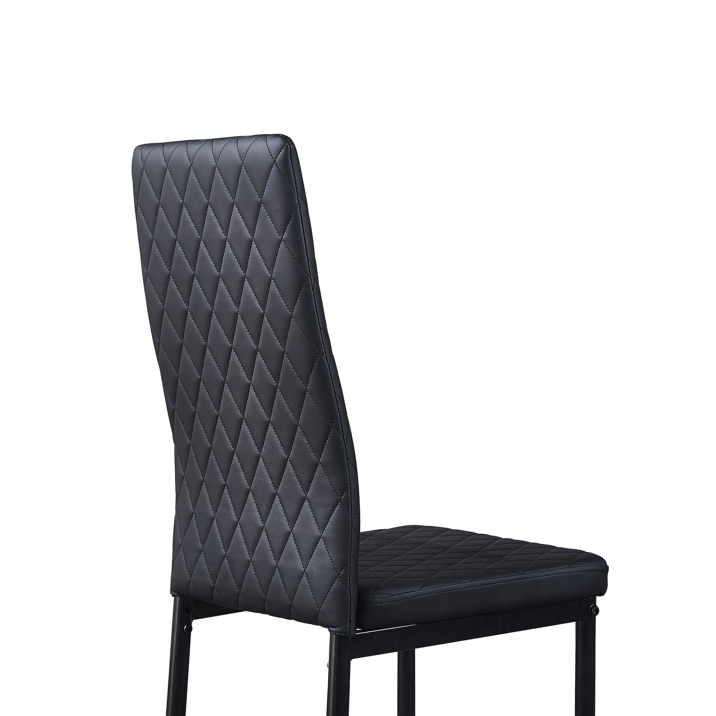 Black modern minimalist dining chair fireproof leather sprayed metal pipe diamond grid pattern restaurant home conference chair set of 4