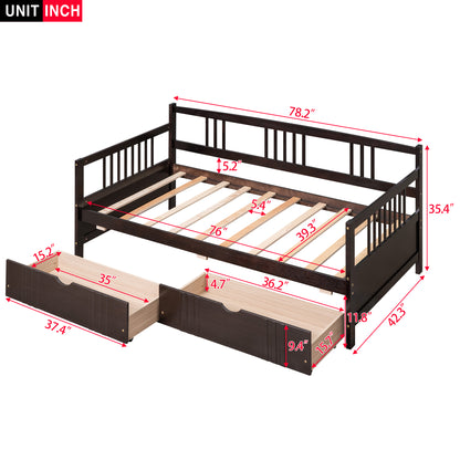 Twin Size Daybed Wood Bed with Two Drawers,Espresso(OLD SKU:LP000057AAP)