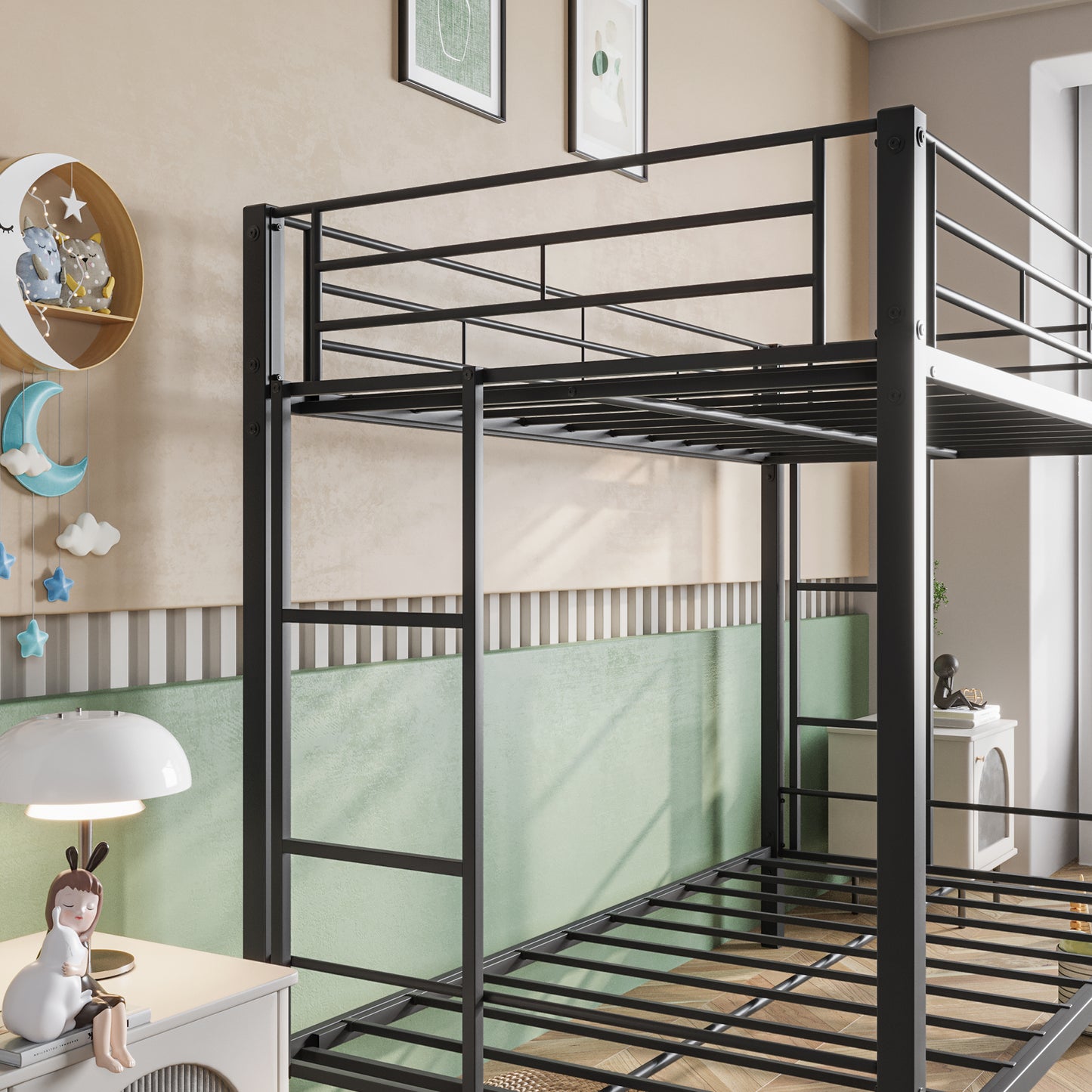 Metal Bunk Bed Twin-Over-Twin No Box Spring Needed Black