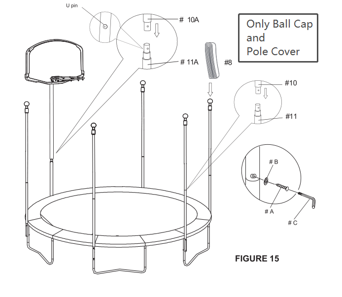 6 Ball Cap and 6 Pole Cover Only For MRS 12ft 14ft trampoline SW0032 SW0033