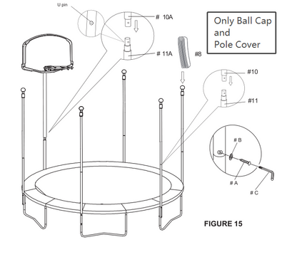 6 Ball Cap and 6 Pole Cover Only For MRS 12ft 14ft trampoline SW0032 SW0033
