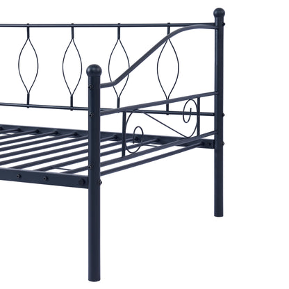 Twin Size Metal Daybed with Twin Size Adjustable Trundle, Portable Folding Trundle, Black