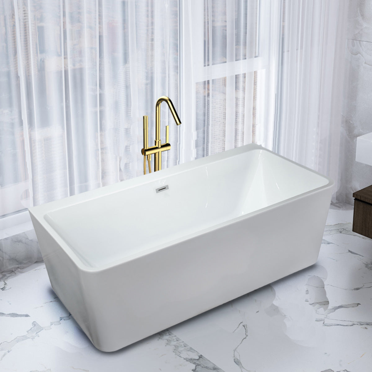 Contemporary Design Acrylic Flatbottom  Bathtub in White