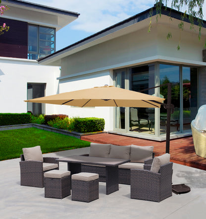 6-Piece Outdoor PE Rattan Sofa Set Patio Garden Wicker Dining and Coffee Sofa-Dark Brown