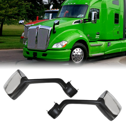 Chrome Hood Mirrors Pair For Kenworth T680 Peterbilt 579/587 W/Mounting Kit Left and Right Side