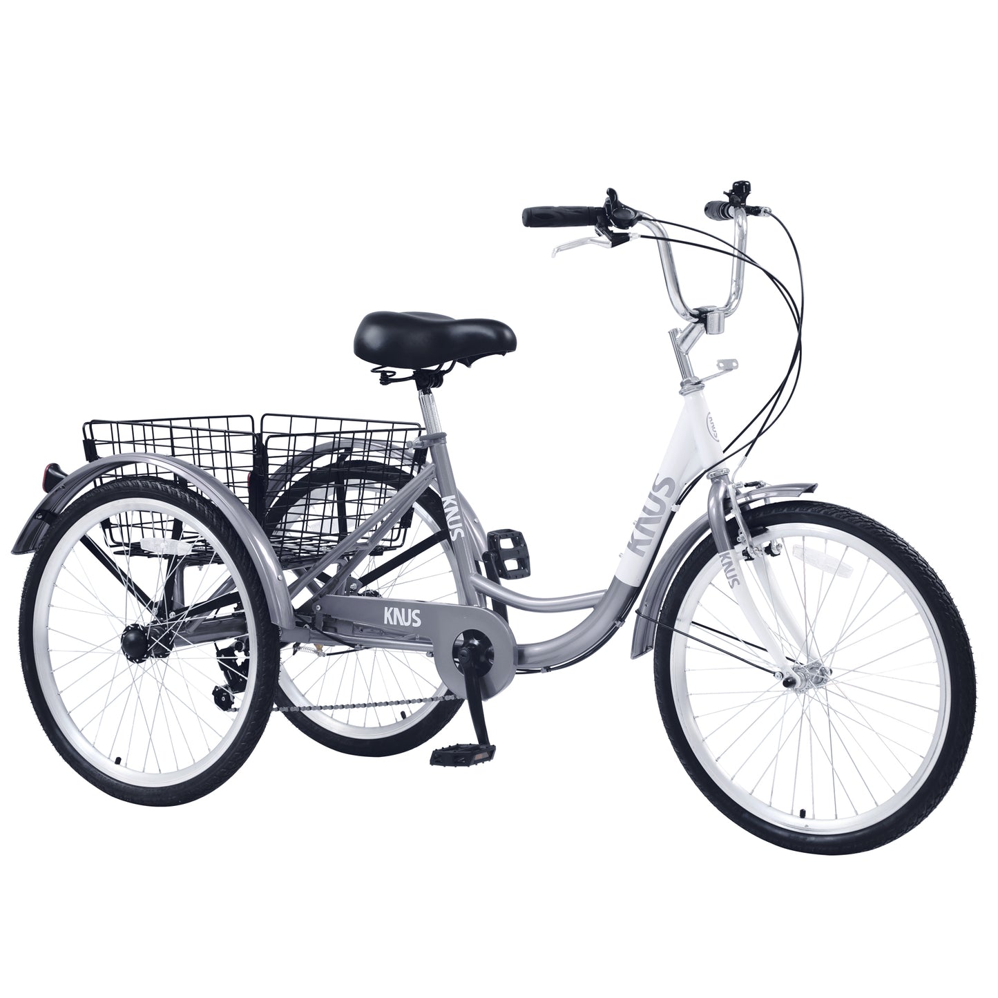 Adult Tricycle Trikes,3-Wheel Bikes,24 Inch Wheels 7 Speed Cruiser Bicycles with Large Shopping Basket for Women and Men