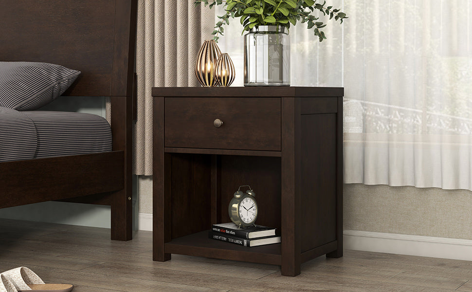 Vintage Aesthetic 1 Drawer Solid Wood Nightstand Sofa End Table in Rich Brown (Nightstand of Freely Configurable Bedroom Sets)