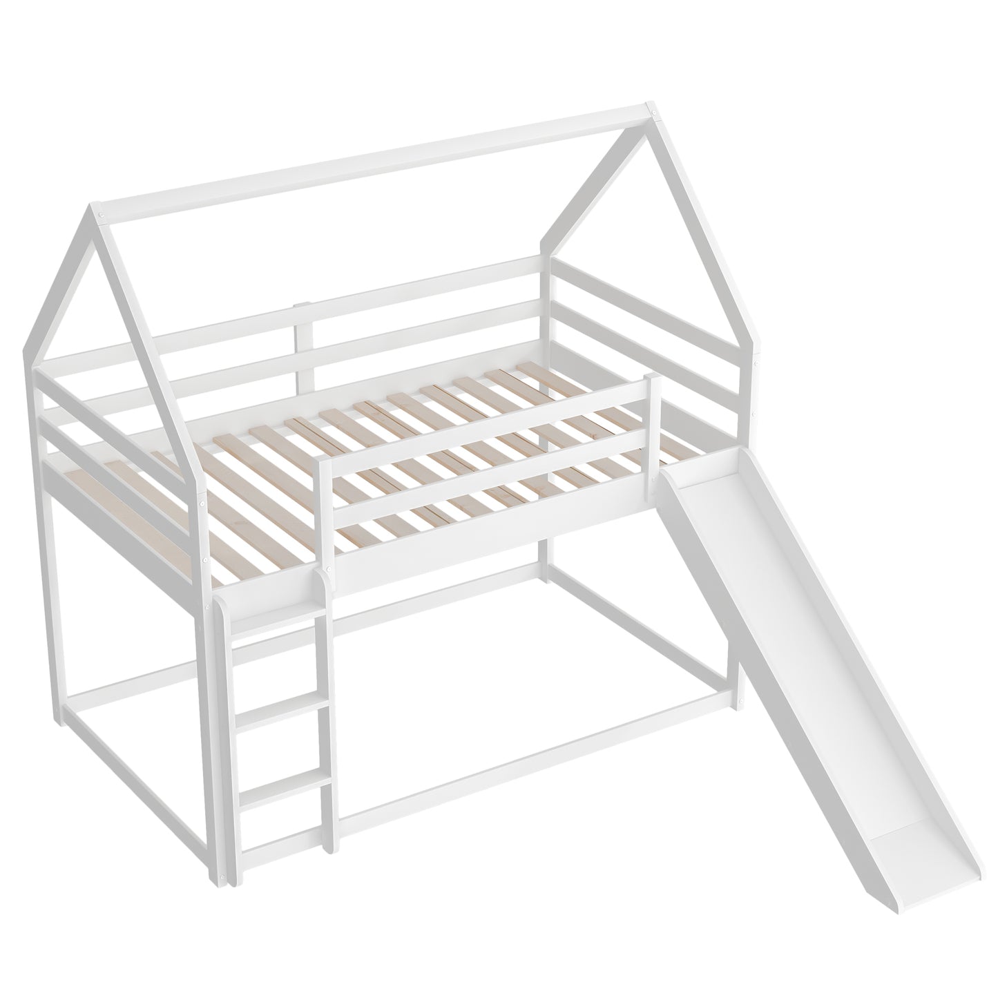 Twin Size Bunk House Bed with Convertible Slide and Ladder,White(OLD SKU:WF285894AAK)