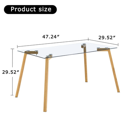 Glass Dining Table Modern Minimalist Rectangular for 4-6 with 0.31" Tempered Glass Tabletop and Black Coating Metal Legs, Writing Table Desk, for Kitchen Dining Living Room, 47" W x 31"D x 30" H