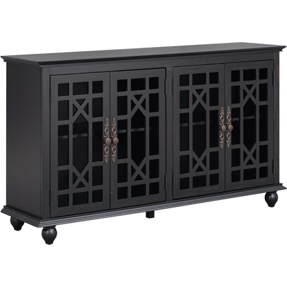 TREXM Sideboard with Adjustable Height Shelves, Metal Handles, and 4 Doors for Living Room, Bedroom, and Hallway (Espresso)