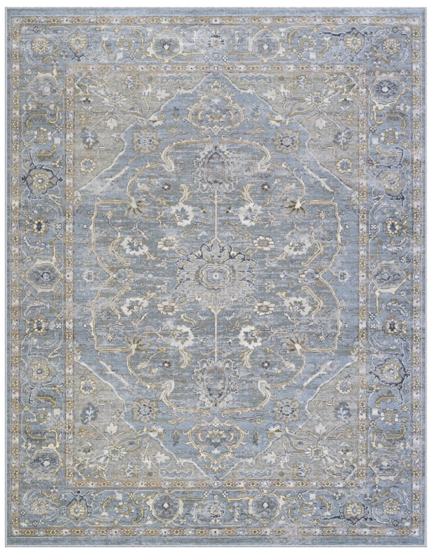 Damara Light Blue and Multi-color Viscose Area Rug 5x8