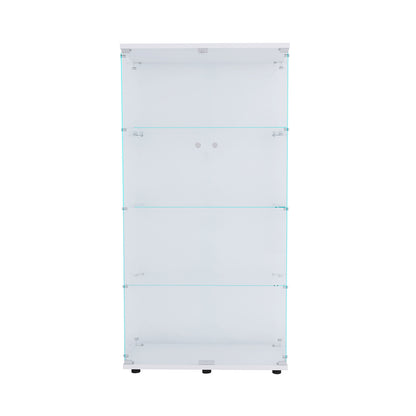 Two-door Glass Display Cabinet 4 Shelves with Door, Floor Standing Curio Bookshelf for Living Room Bedroom Office, 64.56” x 31.69”x 14.37”, White