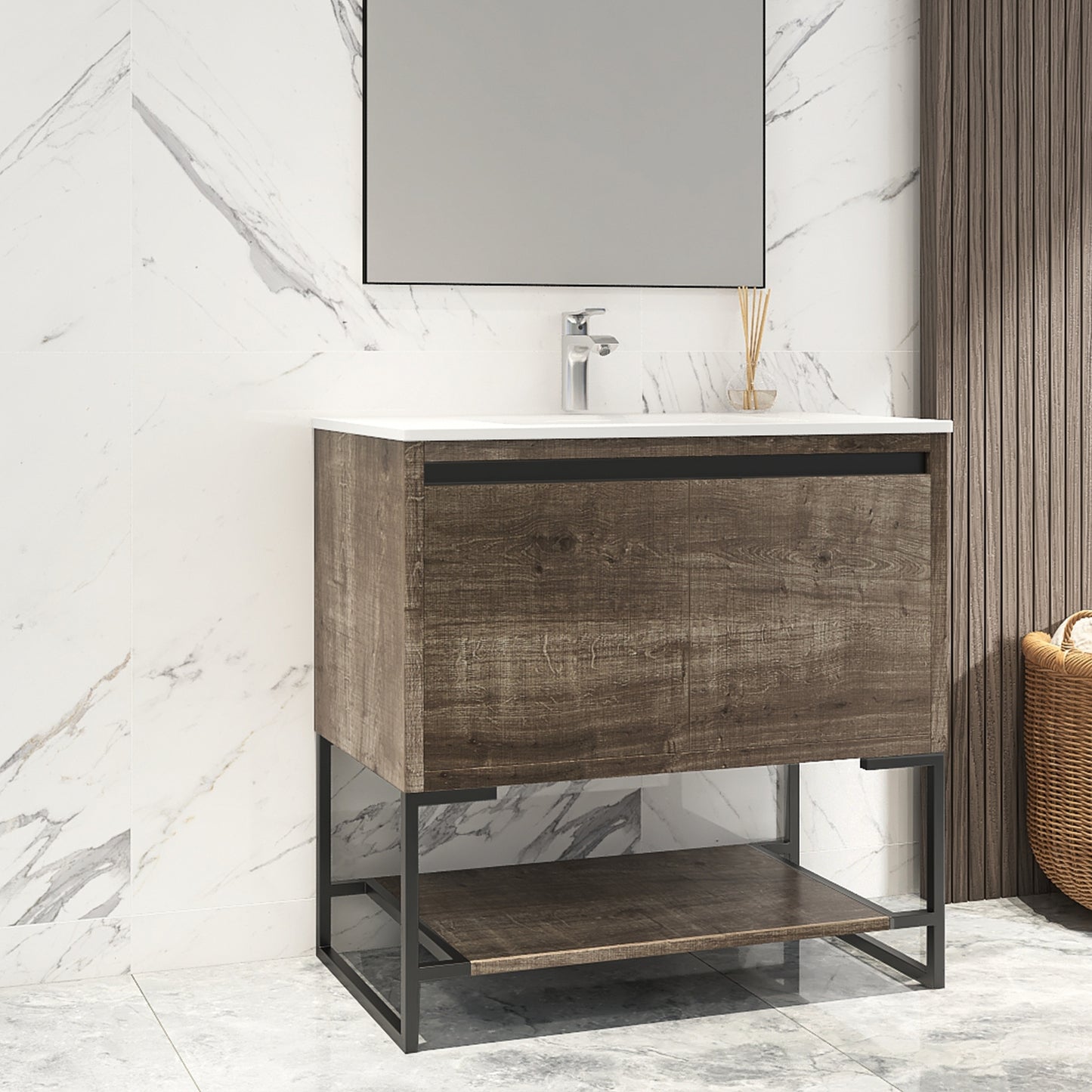 32 inches Wood Freestanding Bathroom Vanity Combo with Integrated Ceramic Sink and  2 Soft Close Doors