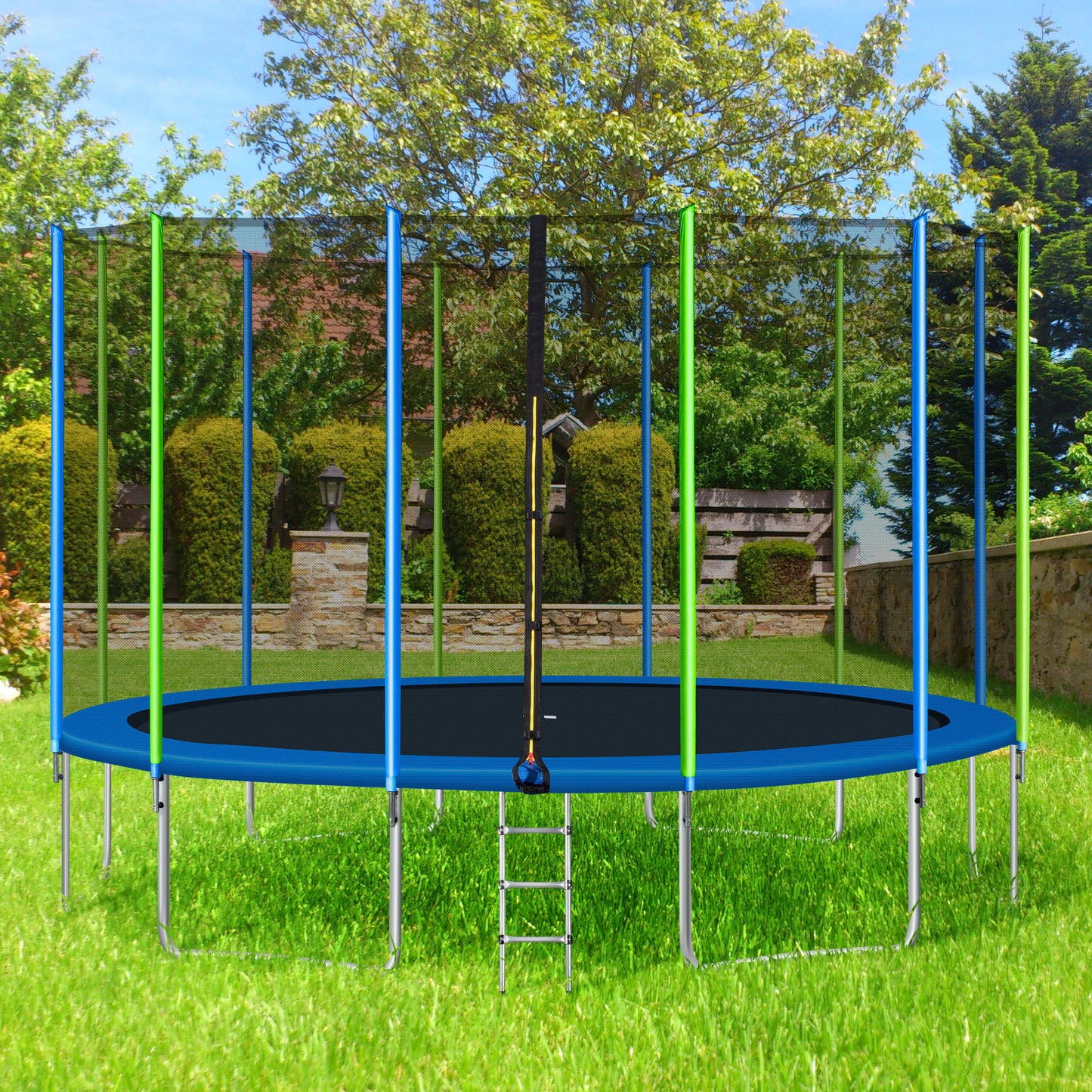 16FT Trampoline for Kids with Safety Enclosure Net, Ladder and 12 Wind Stakes, Round Outdoor Recreational Trampoline