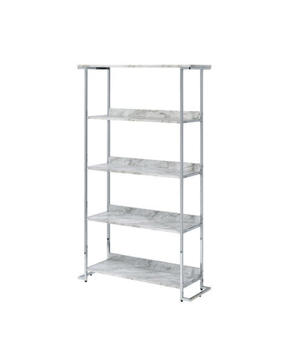 ACME Visage Bookcase, White Printed Faux Marble & Chrome 92937