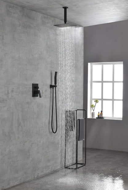 Matte Black Shower Set System Bathroom Luxury Rain Mixer Shower Combo Set Ceiling Mounted Rainfall Shower Head Faucet