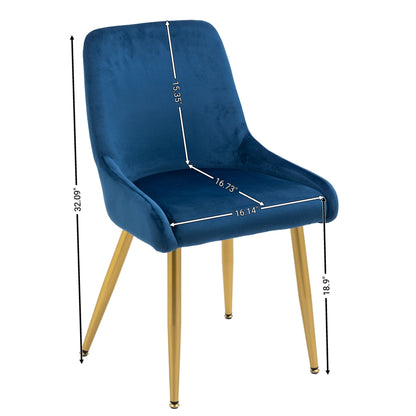 Dining Chairs Set of 2 Upholstered Mid-Century Modern Velvet Accent Desk Chair with Gold Legs for Kitchen Living Room Blue