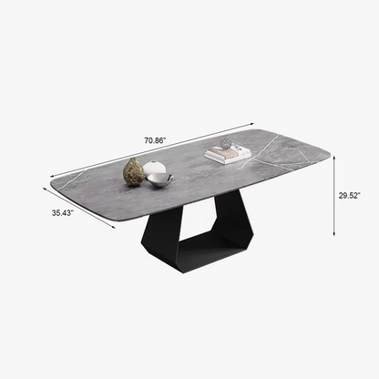 71”Modern Dining Table Gray Sintered Stone Tabletop with Carbon Steel Base