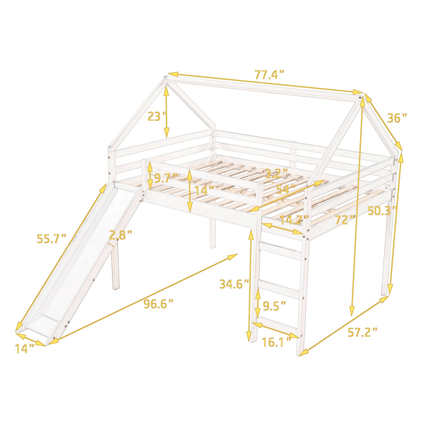 Full Size Loft Bed with Slide, House Bed with Slide,White(OLD SKU :WF281159AAK)