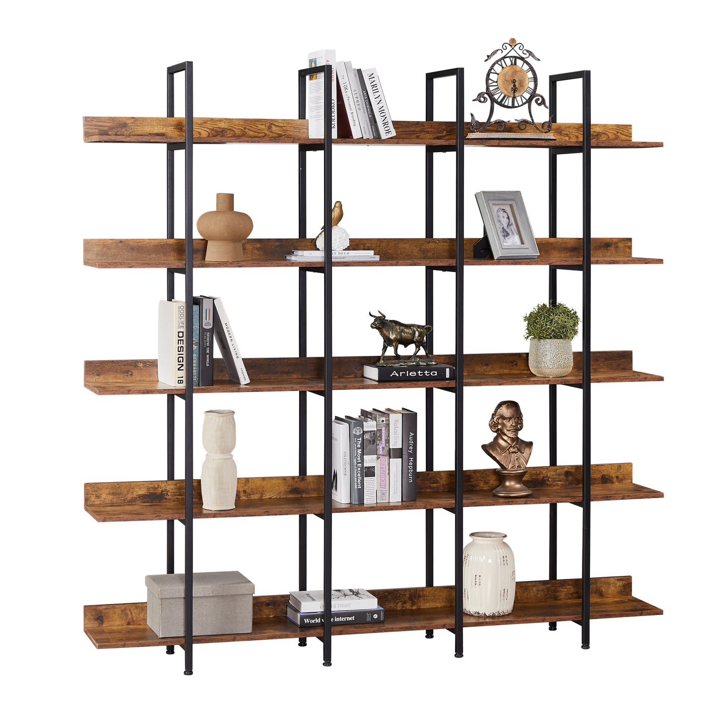 [VIDEO] 5 Tier Bookcase Home Office Open Bookshelf, Vintage Industrial Style Shelf with Metal Frame, MDF Board