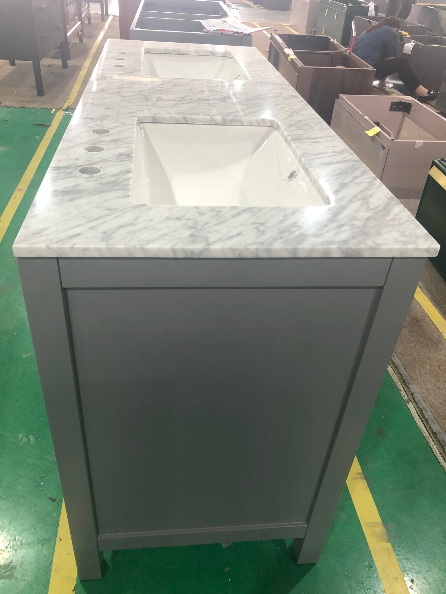 Bathroom Vanity Top61 "x 22" natural stone   Carrara white natural marble, CUPC ceramic sink and three-hole faucet hole with backsplash