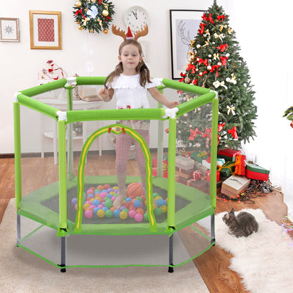 55'' Toddlers Trampoline with Safety Enclosure Net and Balls, Indoor Outdoor Mini Trampoline for Kids