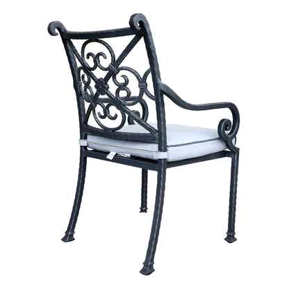 Outdoor Patio Cast Burnished pewter Aluminum Stacking Arm Chair With Cushion, Set of 2, Blue