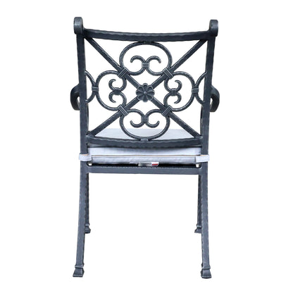 Outdoor Patio Cast Burnished pewter Aluminum Stacking Arm Chair With Cushion, Set of 2, Blue