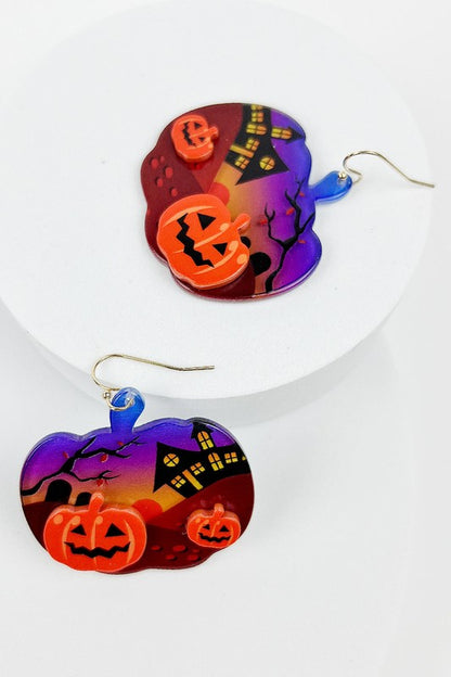 PUMPKIN ACRYLIC HOOK EARRINGS