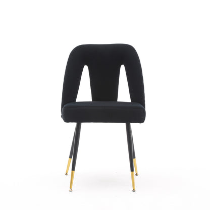 A&A Furniture,Akoya Collection Modern | Contemporary Velvet Upholstered Dining Chair with Nailheads and Gold Tipped Black Metal Legs,Black，Set of 2