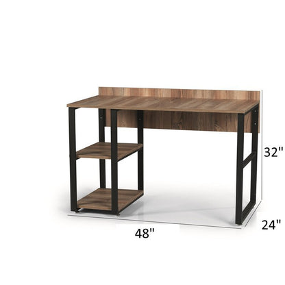 Furnish Home Store Rasse Black Metal Frame 58" Wooden Top 2 Shelves Writing and Computer Desk for Home Office, Oak