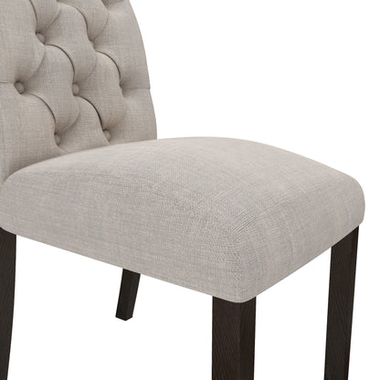 Fabric Upholstered Dining Chairs  In a Soft Beige Linen with Tufted Back And Solid Wood Legs, Set of 2