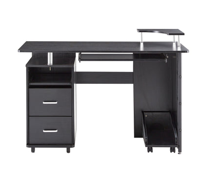 D&N solid wood computer Desk,office table with PC droller, storage shelves and file cabinet , two drawers, CPU tray,a shelf  used for planting, single , black. 47.24''L 21.65''W 34.35''H