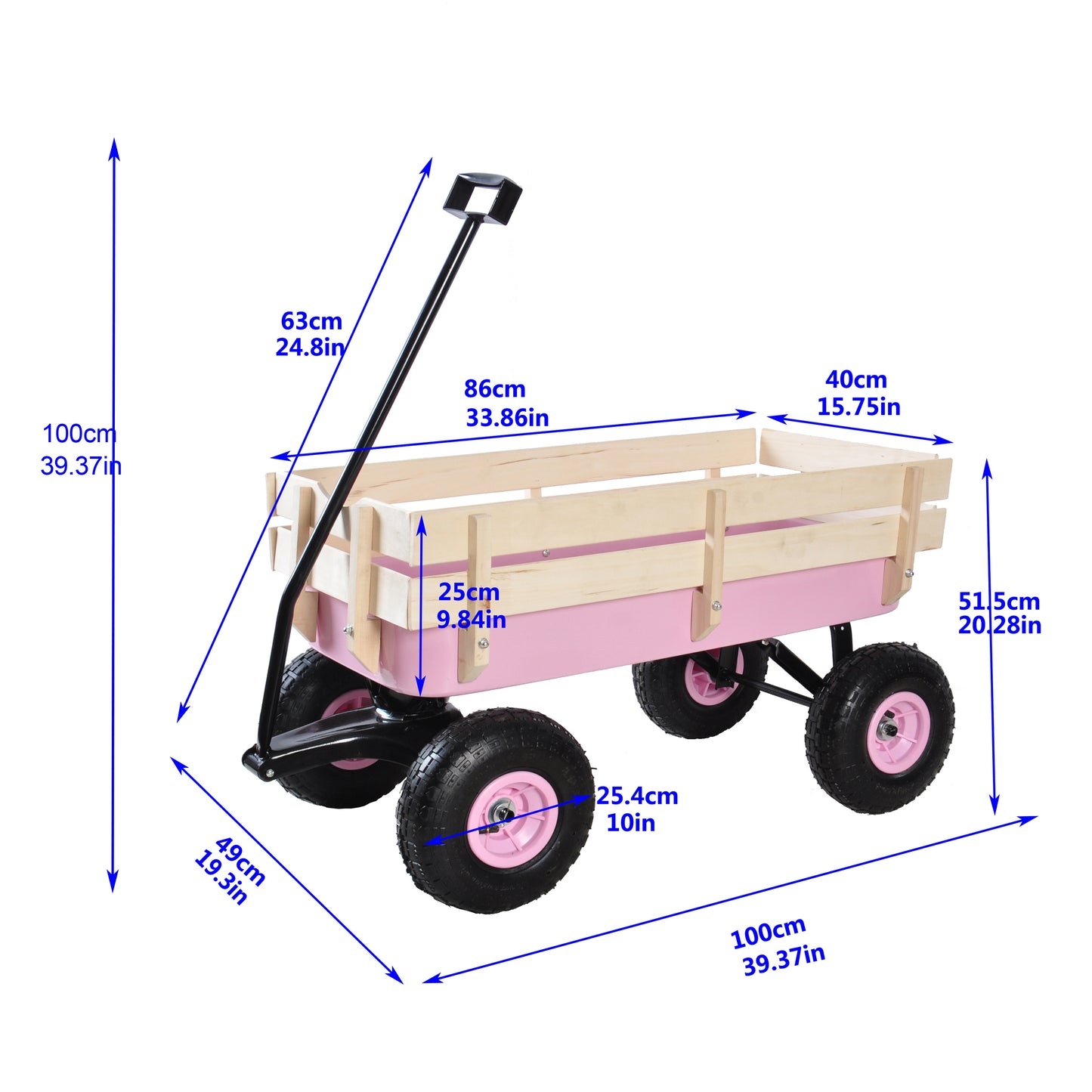 Outdoor Wagon All Terrain Pulling w/Wood Railing Air Tires Children Kid Garden