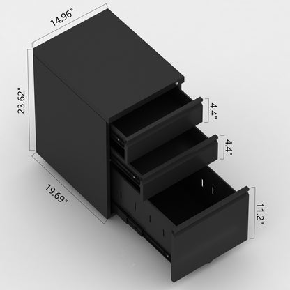 Metal mobile 3 Drawer File Cabinet with Lockable, Pedestal Cabinet Assembled for Legal or Letter Files,Used for Office and Home