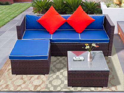 3 Piece Patio Sectional Wicker Rattan Outdoor Furniture Sofa Set