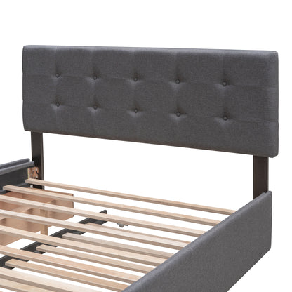 Upholstered Platform Bed with 2 Drawers and 1 Twin XL Trundle,  Linen Fabric, Queen Size - Dark Gray(OLD SKU :LP000314AAE)