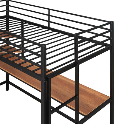 Twin Metal Loft Bed with Desk and Shelve,Black