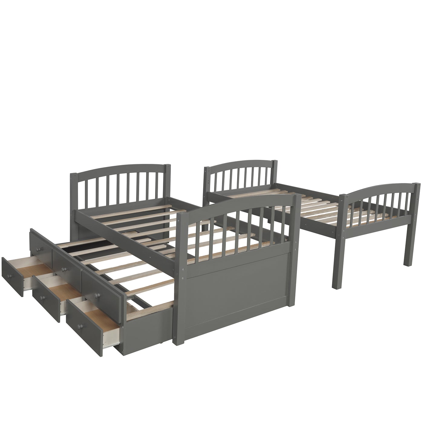 Twin Bunk Bed with Ladder, Safety Rail, Twin Trundle Bed with 3 Drawers for Bedroom, Guest Room Furniture(Gray)(OLD SKU :LP000071AAE)