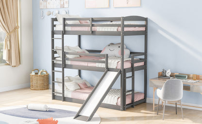 Twin over Twin over Twin Adjustable Triple Bunk Bed with Ladder and Slide,Gray(OLD SKU:SM000508AAE)(Expected Arrival Time:7.15)