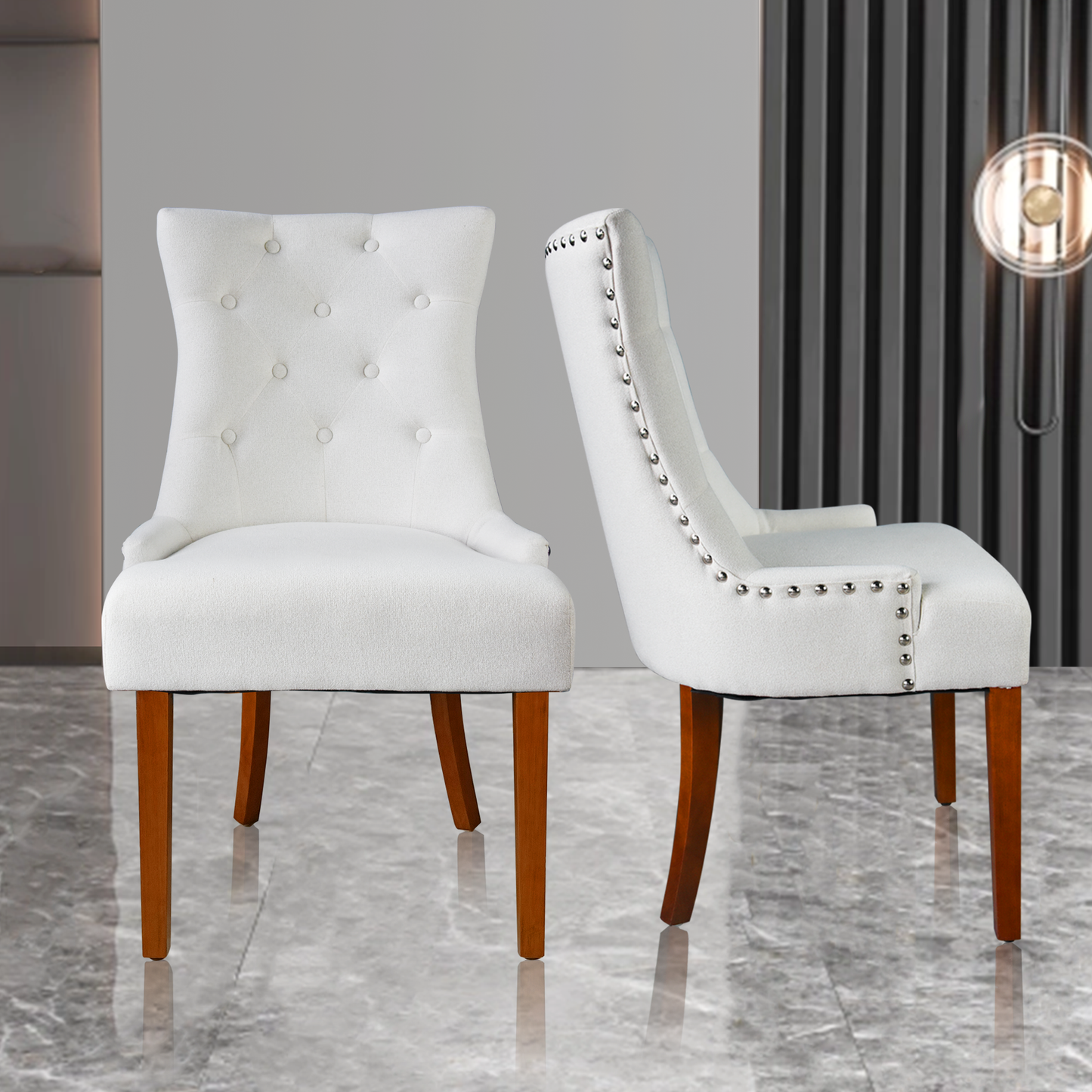 LYHome Mordern Fabric Dining Chairs, 2-Pcs Set, Iceam cream white