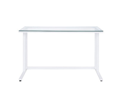 ACME Tyrese Writing Desk, Clear Glass & White Finish 93098