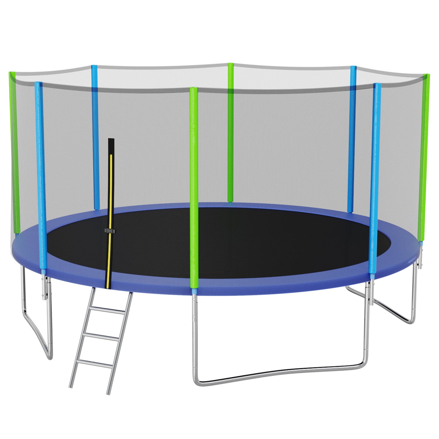 12FT Trampoline for Kids with Safety Enclosure Net, Ladder d 8 Wind Stakes, Spring Cover Padding