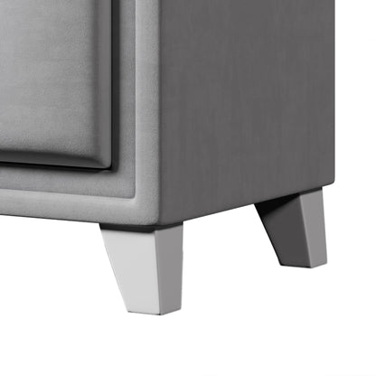 Contemporary Velvet Upholstered Glass Top Nightstand End table with Two Drawers Gray Solid Wood,Gray