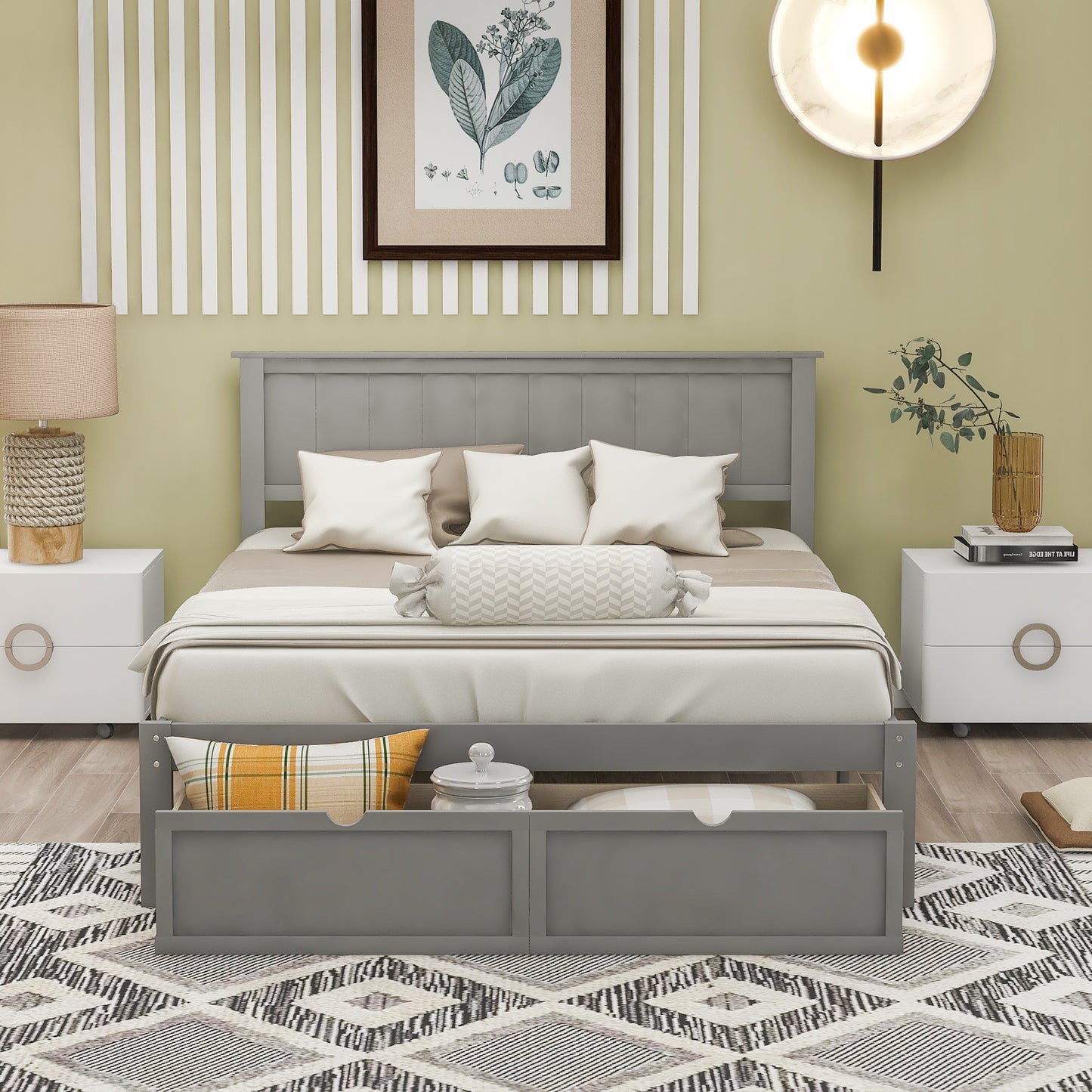 Full Size Platform Bed with Under-bed Drawers, Gray