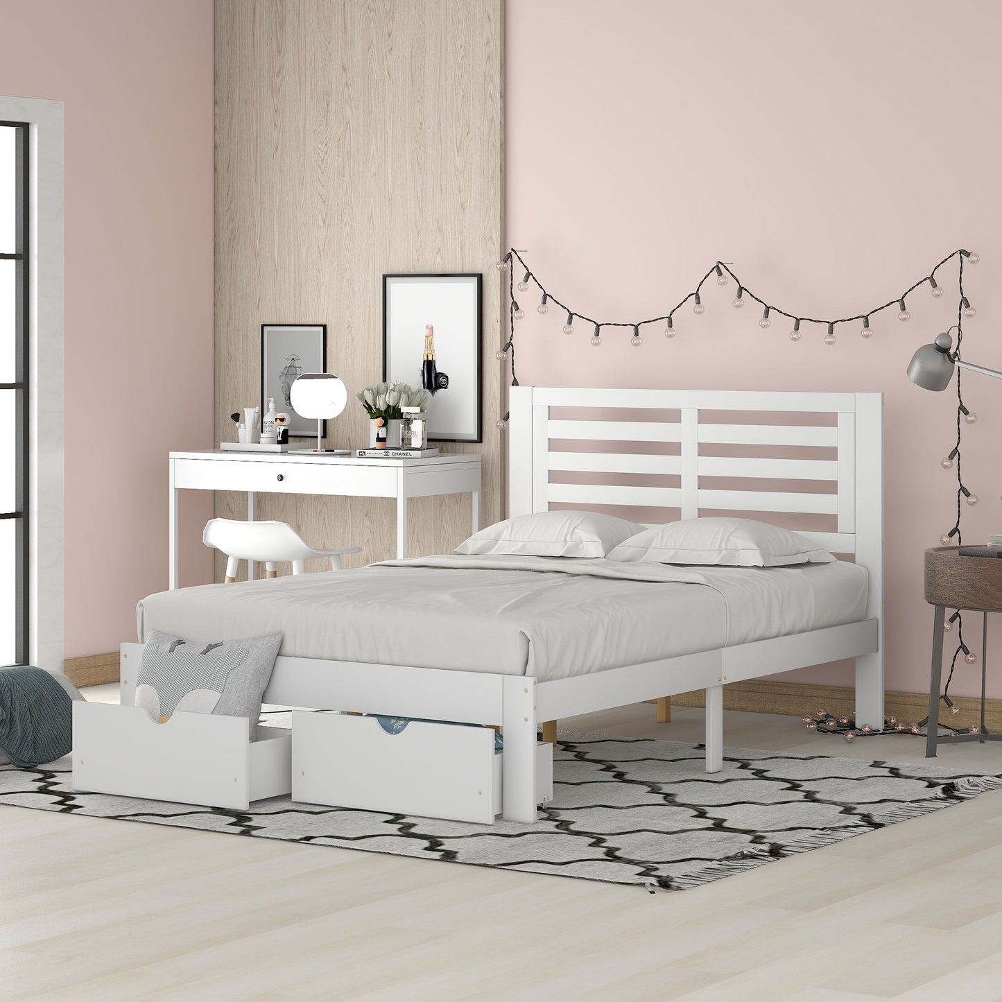 Full Size Platform Bed with Two Drawers, White(OLD SKU:WF198181AAK)