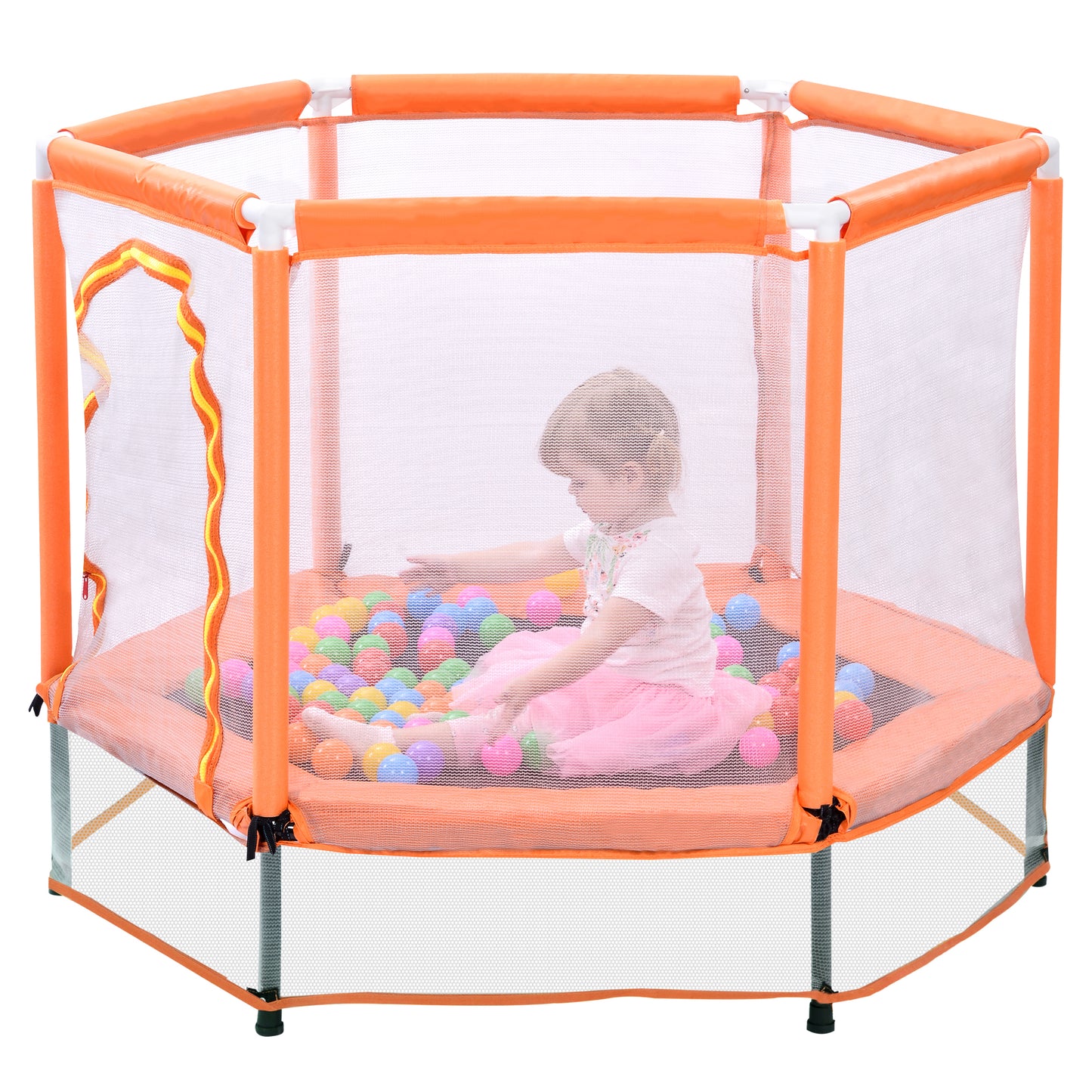 55'' Toddlers Trampoline with Safety Enclosure Net and Balls, Indoor Outdoor Mini Trampoline for Kids