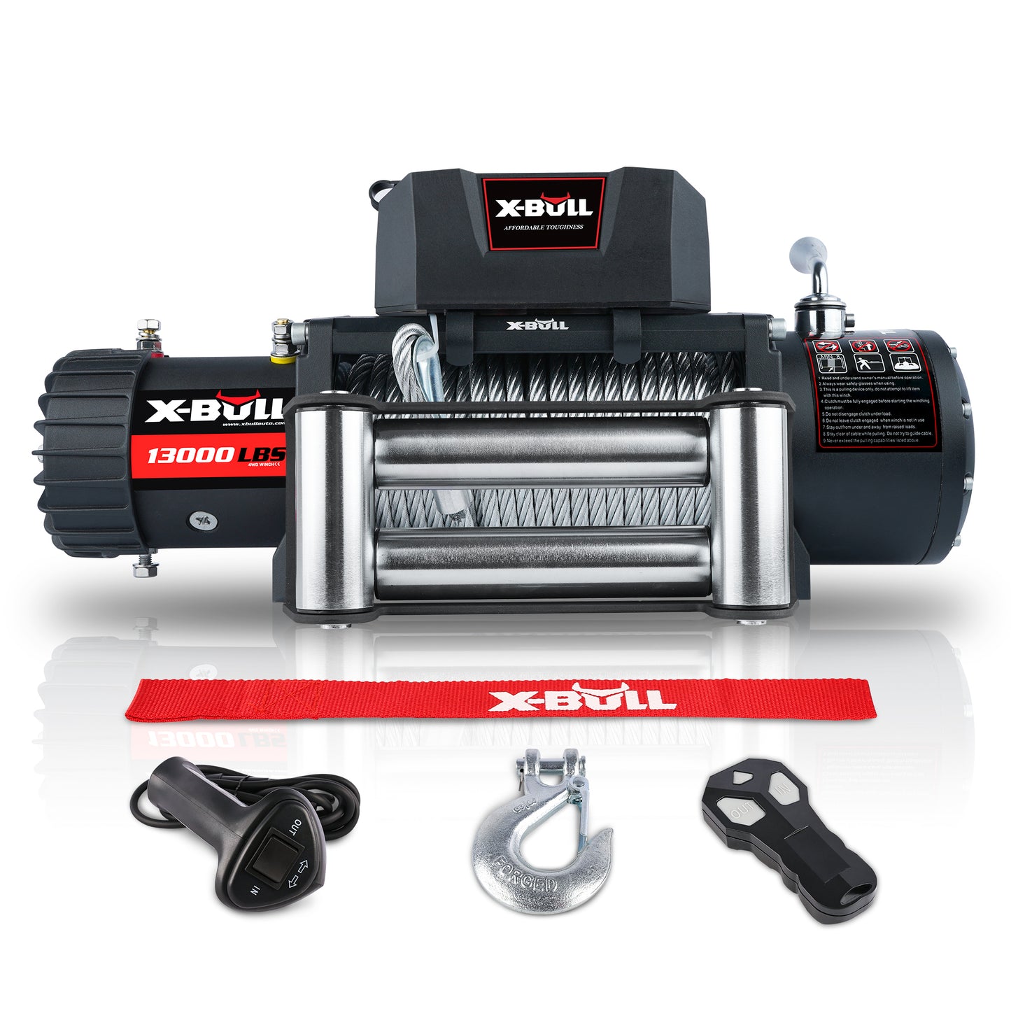 X-BULL Electric Winch 13000 LBS Steel Cable Wireless Remote Crystal Film